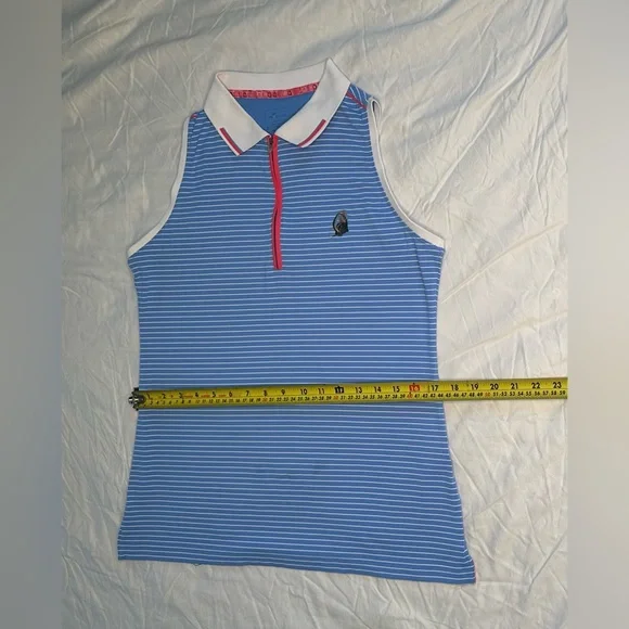 Peter Millar Women’s Sleeveless Golf Polo Shirt S Blue White Stripe UPF 50+ - Picture 12 of 14